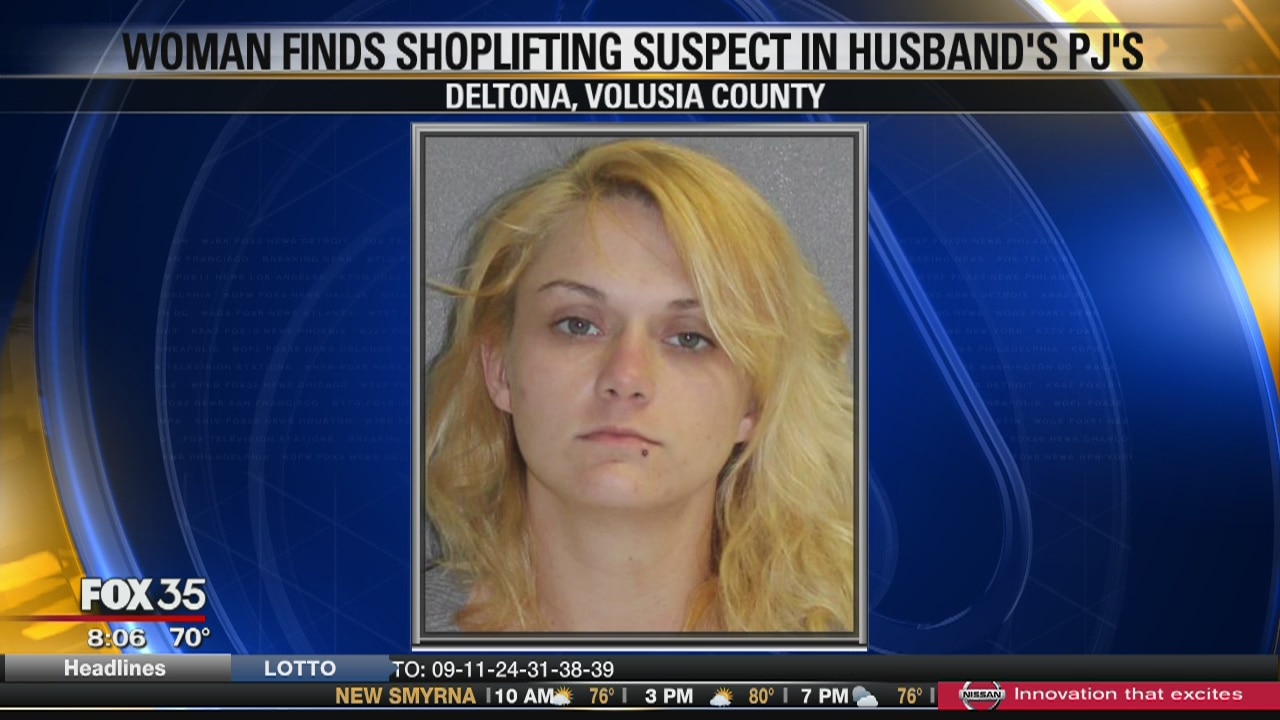 Woman finds shoplifting suspect in husband's PJs