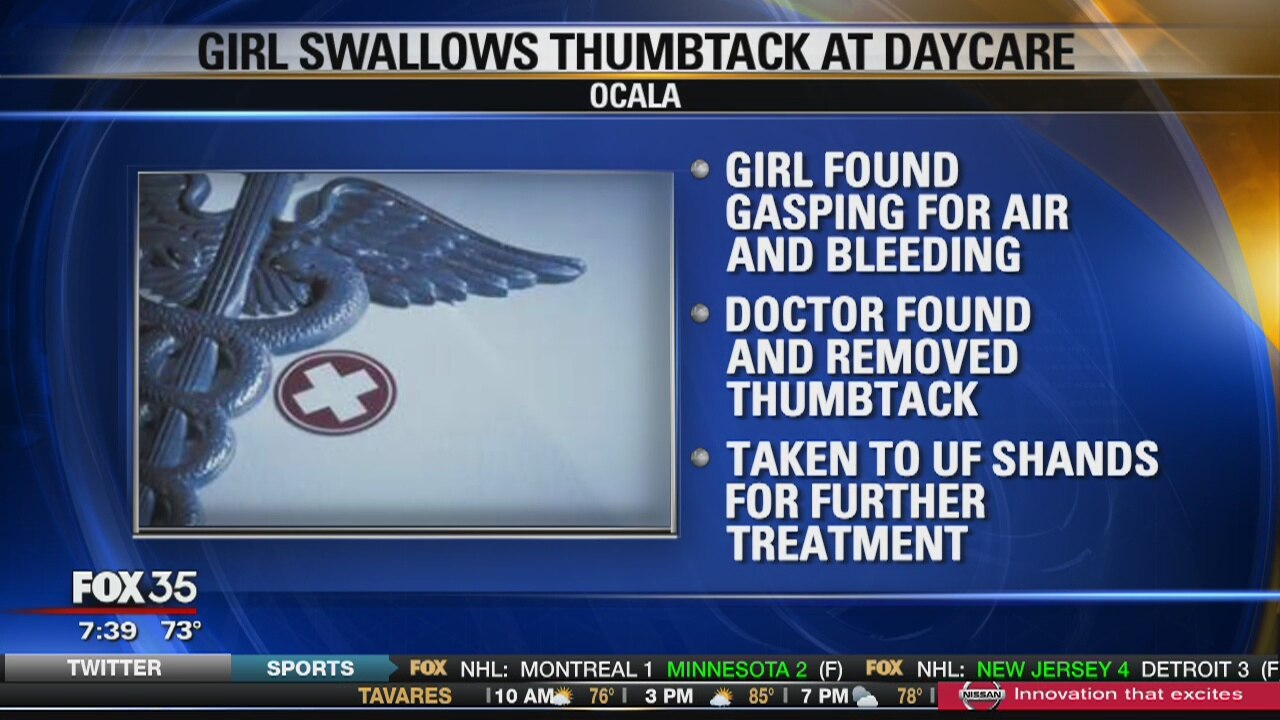 Girl swallows thumbtack