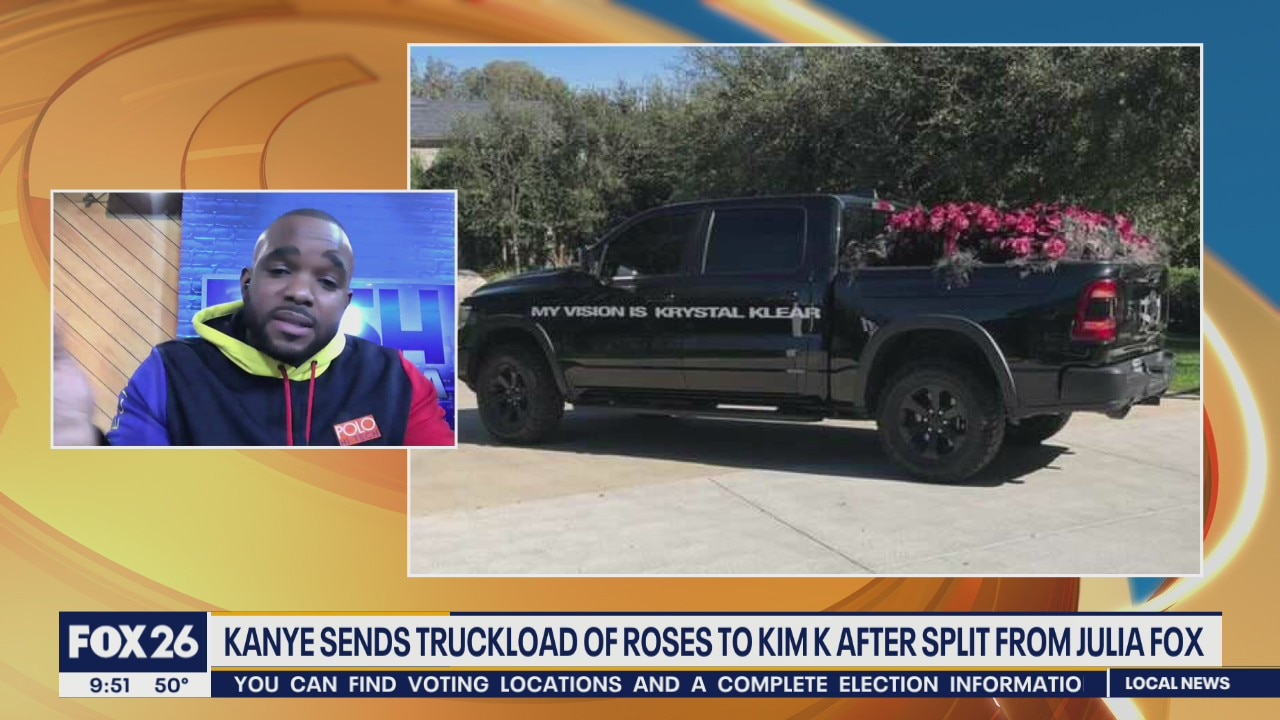 Kanye West sends a truckload of roses to Kim Kardashian