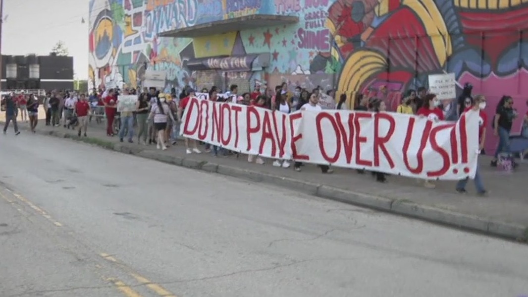 Protesters demand TxDOT to stop demolition of the Lots at the Ballpark