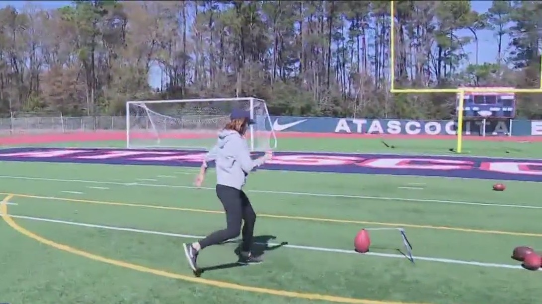 Sally & Mike learn how to kick a field goal
