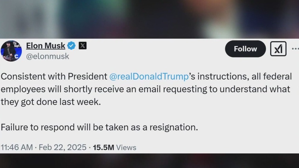 Elon Musk says federal employees must email ?what they got done last week?