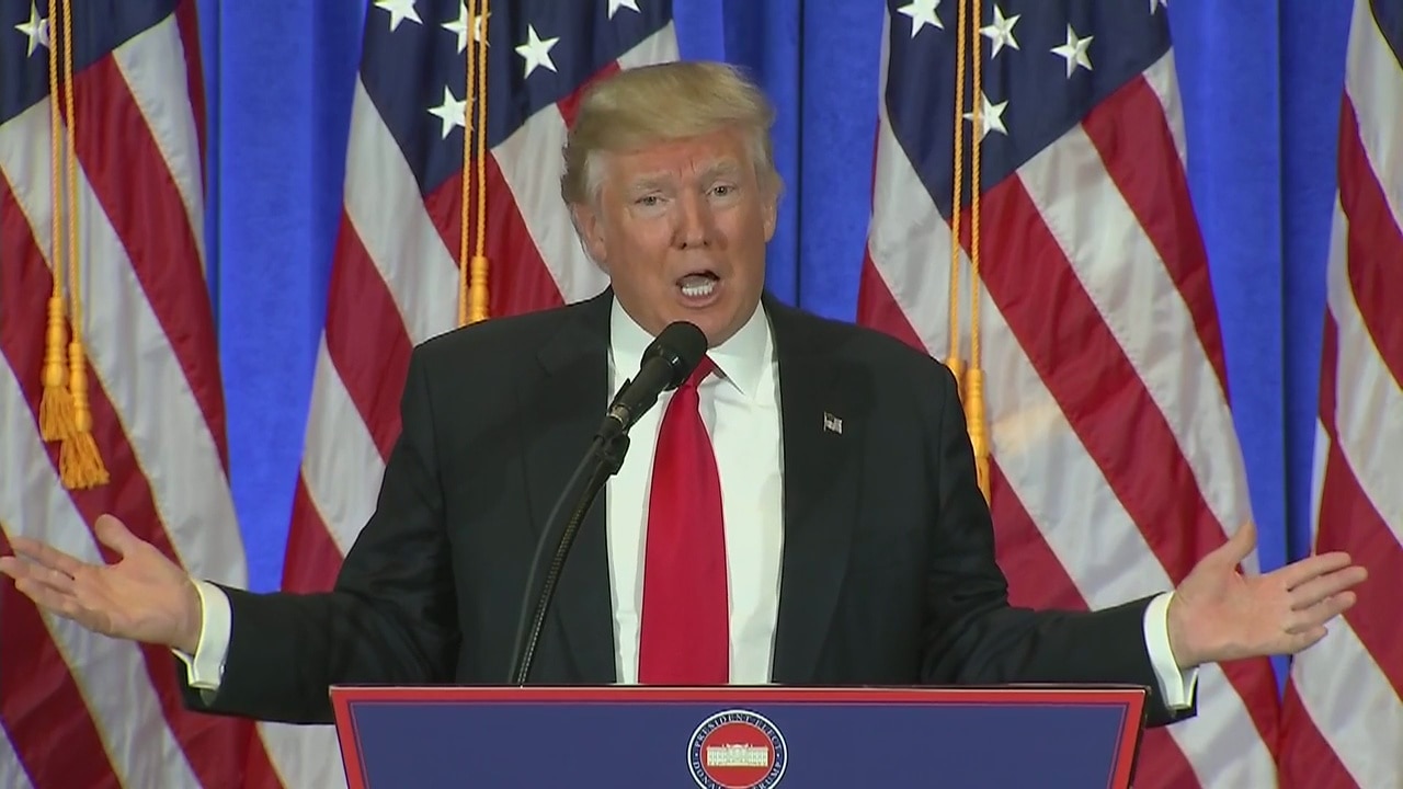 Donald Trump responds to reporter about Russia, tax returns release