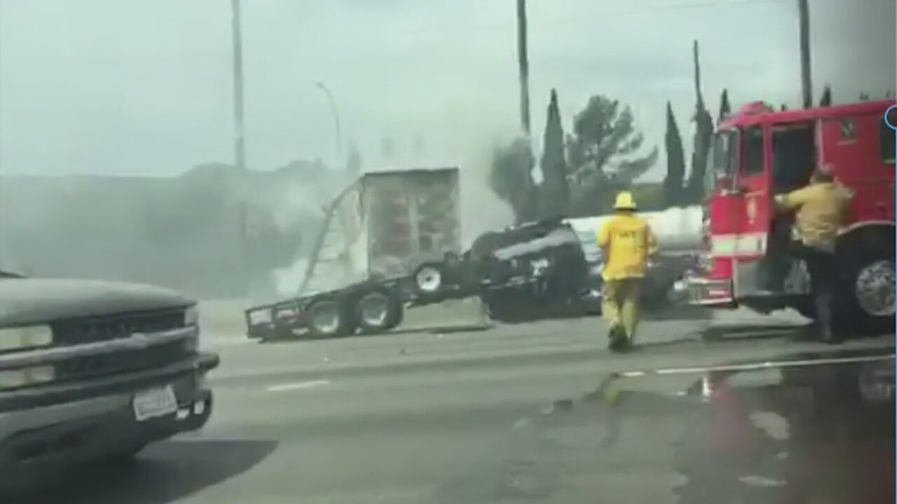 Fiery big-rig, multi-car crash on 5 freeway leaves 9 injured