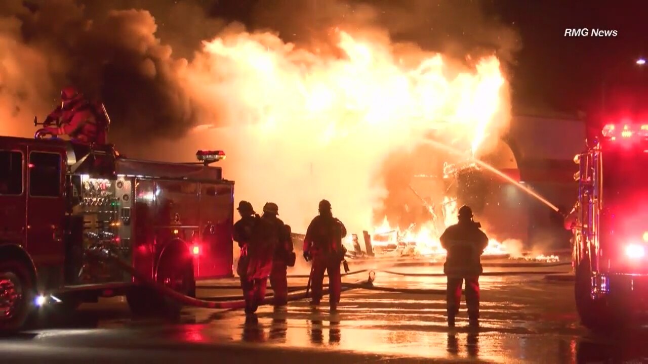 Second-alarm fire burns through Denny's restaurant