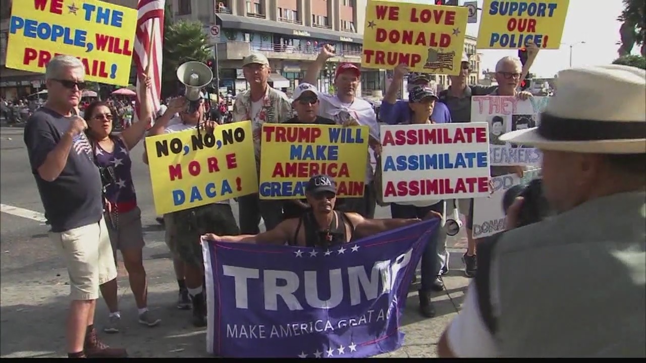 DACA supporters clash with Trump supporters in Downtown LA