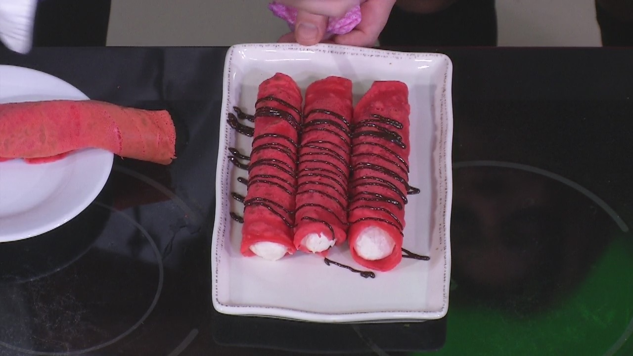 Red velvet crepes by Luxe Hotel?s Executive Chef Olivier Rousselle