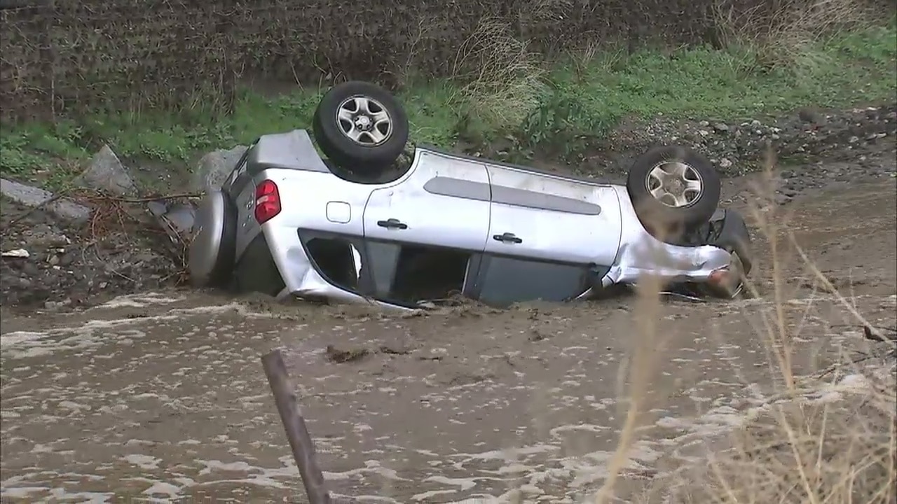 Car into creek in Canyon Country
