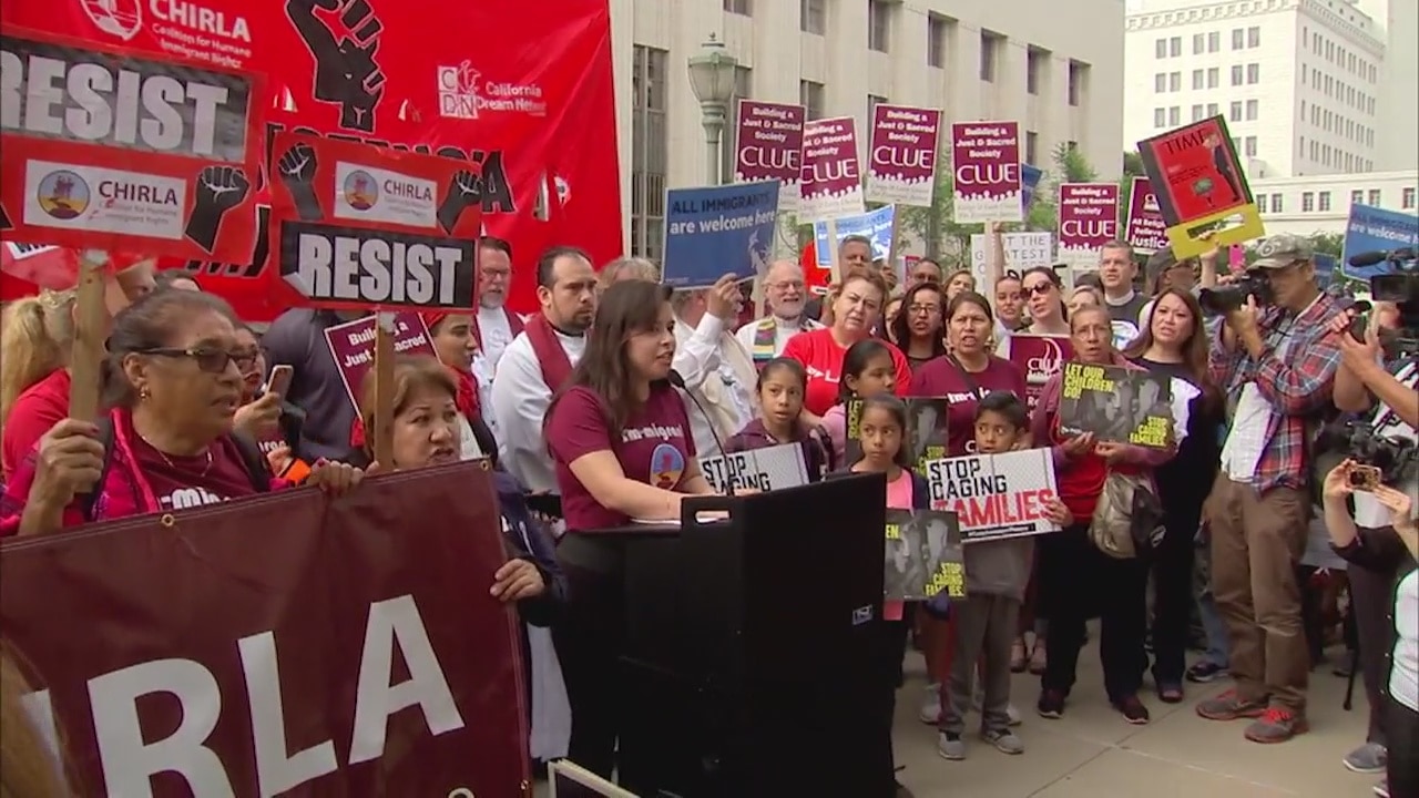 Immigrant advocacy groups protest Jeff Sessions during LA visit