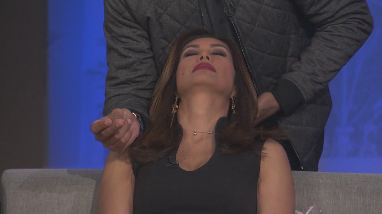 Chris Jones of 'Double Take' hypnotizes Maria Quiban