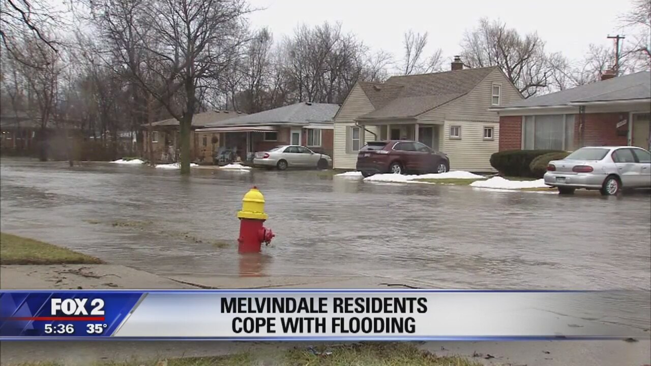 Streets in Melvindale under water from flooding
