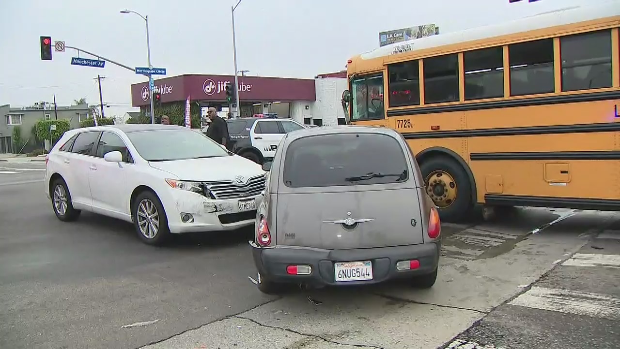 School bus involved in multi-vehicle collision