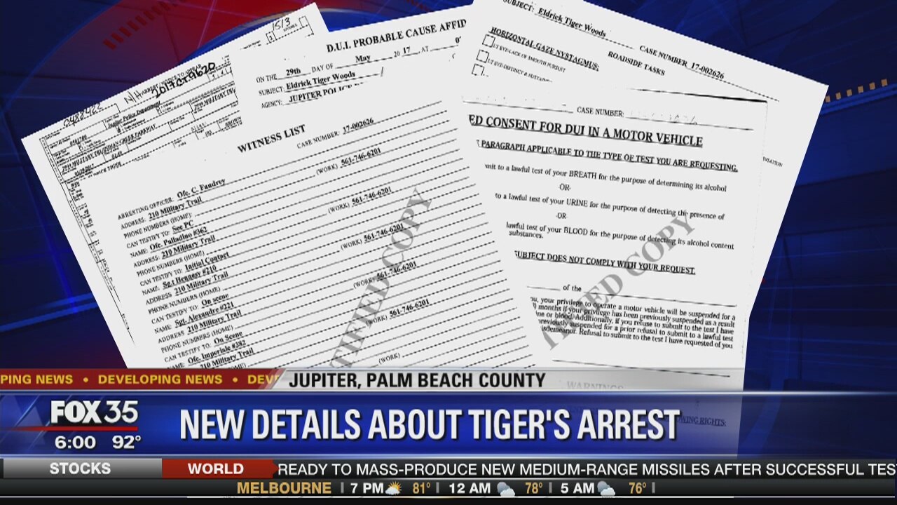More details about arrest of Tiger Woods