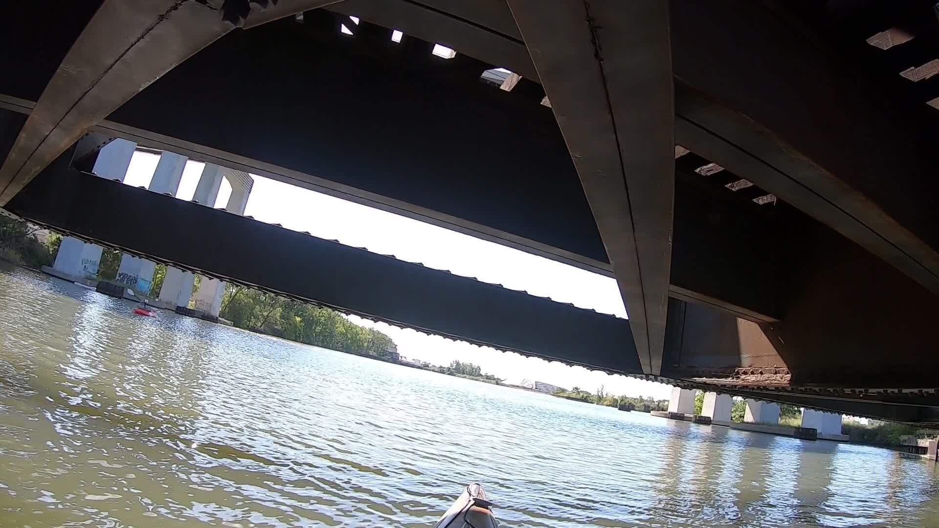 Kayaking under the I-75 overpass, the location where the river caught fire