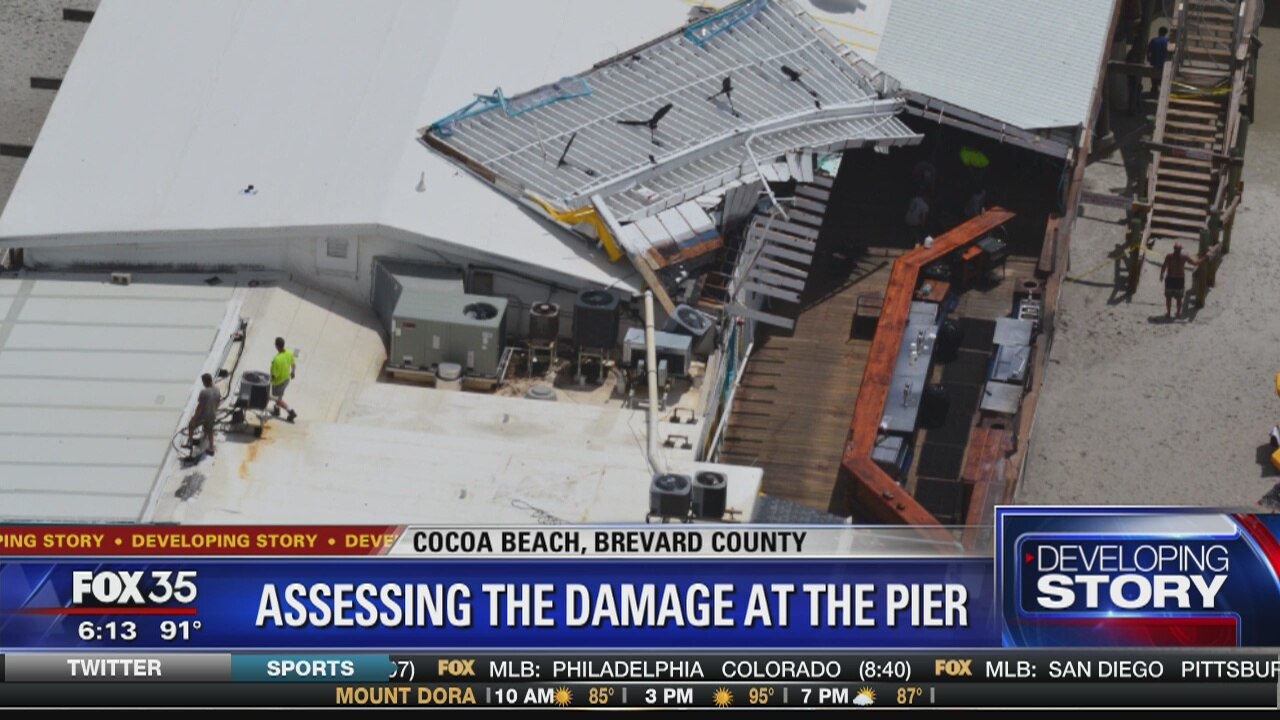 Aerial view of damage to Cocoa Beach Pier