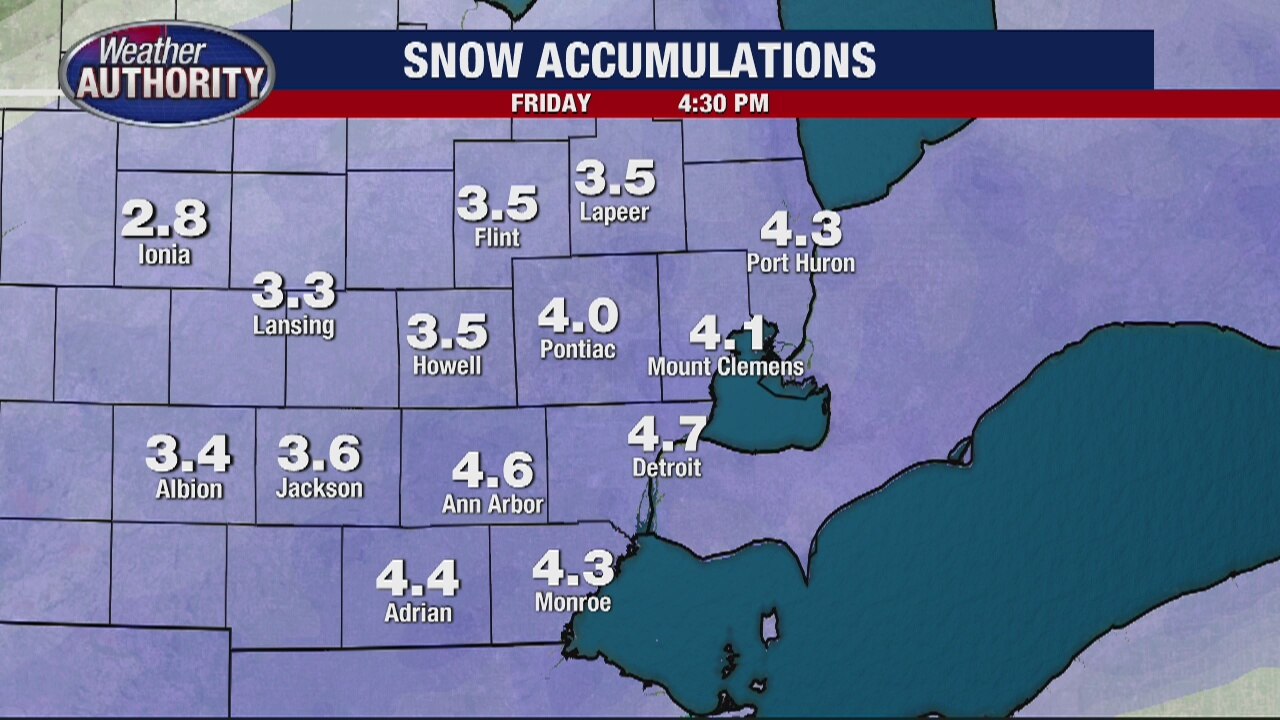 Snow moving to SE Michigan late Wednesday, four inches of snow expected Friday