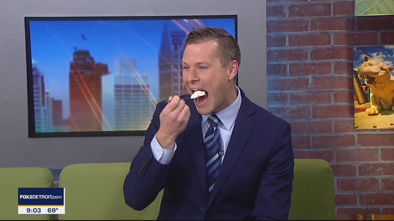 "Put mayo on anything!" Derek Kevra eats spoonful of Hellman's, mixes it into coffee