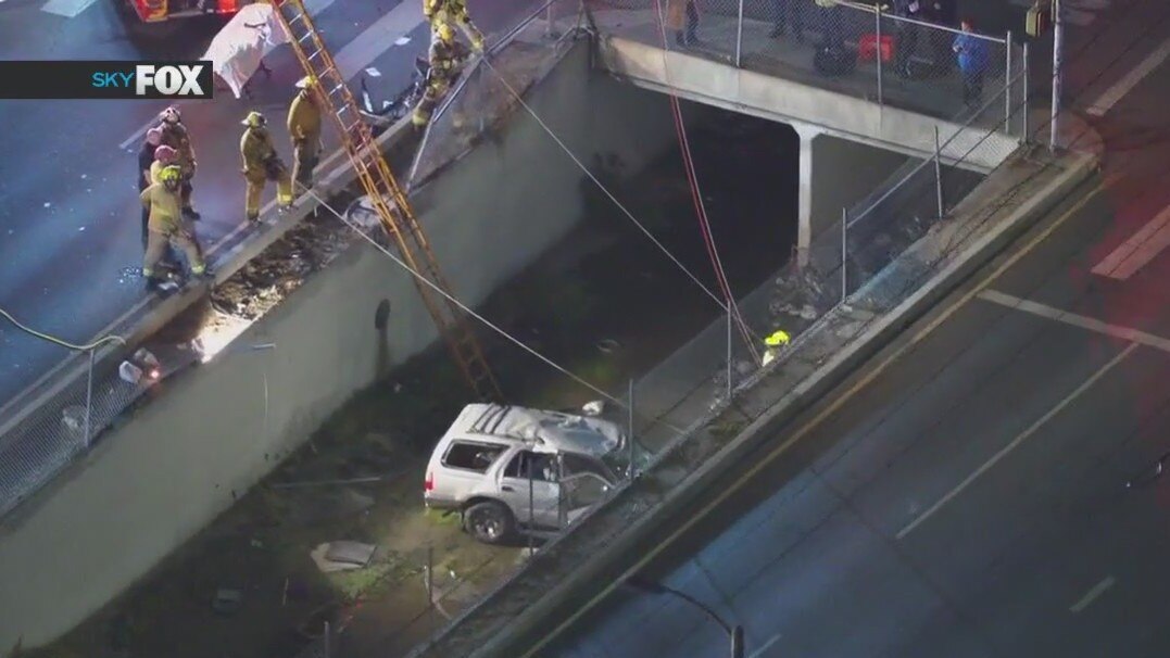 Crash victim rescued from Pacoima wash