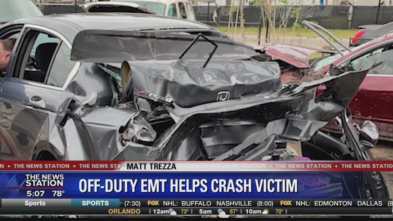 Off-duty EMT helps crash victim