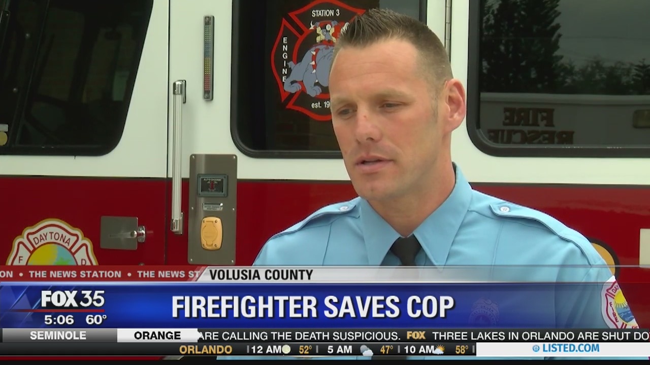 Off-duty firefighter saves off-duty police officer