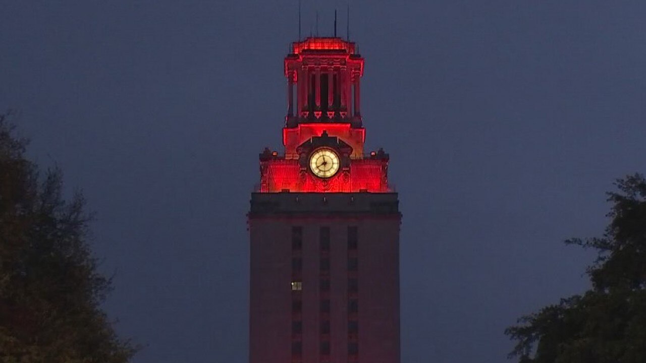 UT Tower lit up to celebrate first day of online learning