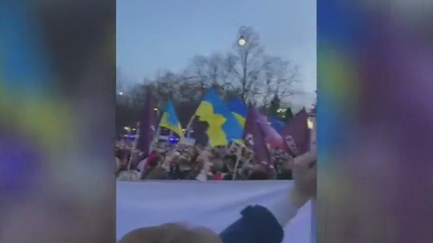 Supporters of Ukraine across the world singing Ukraine's National Anthem
