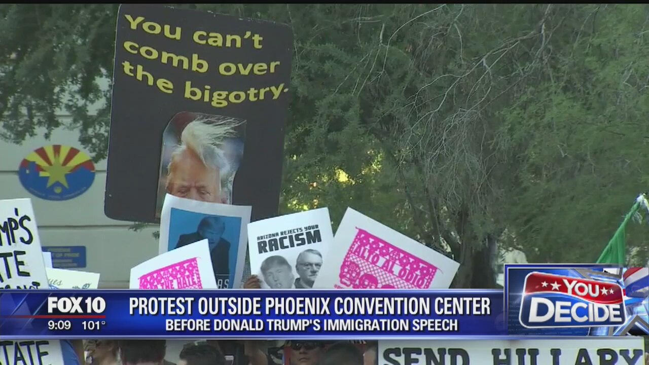Protesters gather outside Trump speech venue