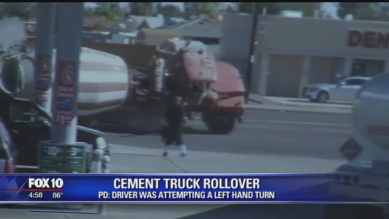 PD: Cement truck rolls after driver attempted turn