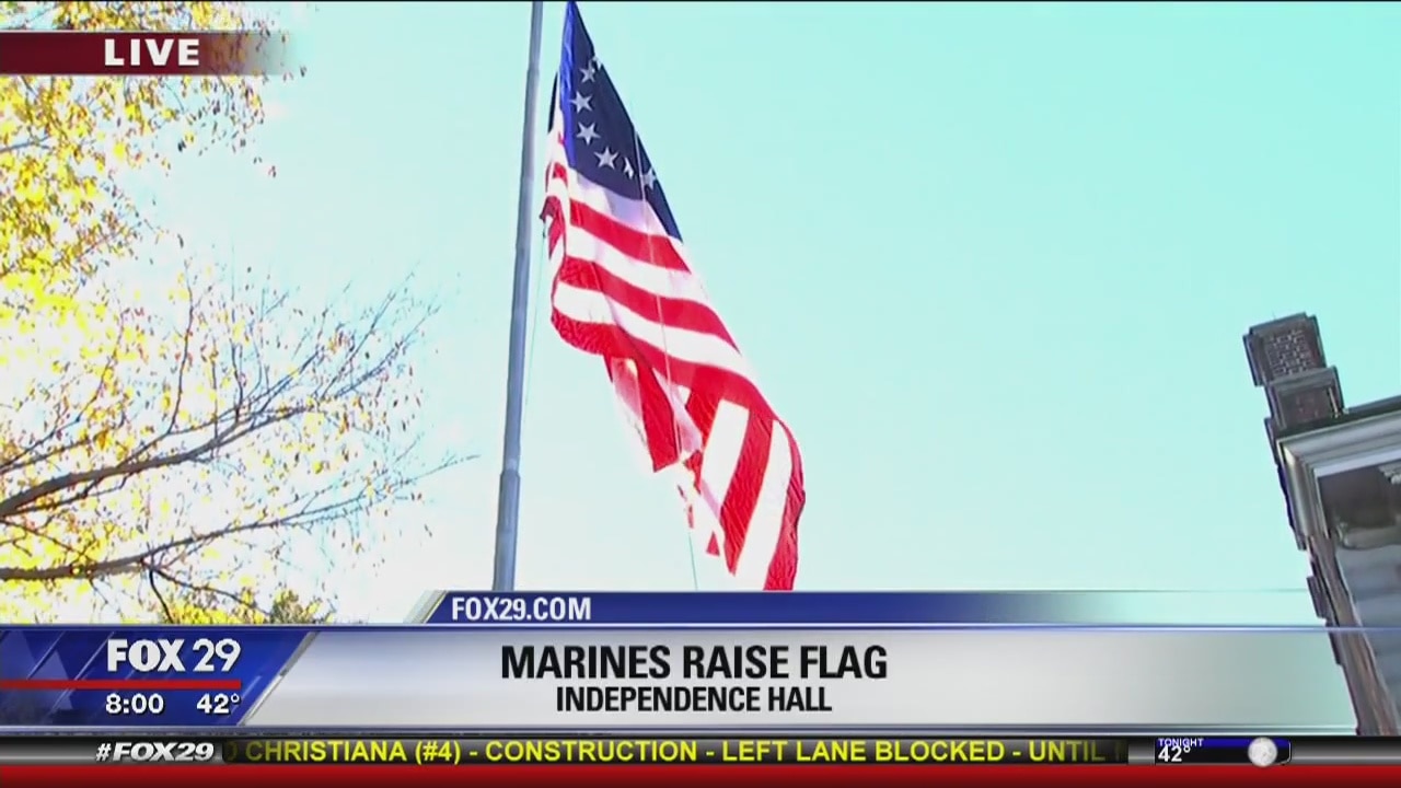 Flag-raising at Independence Hall for Marine Corps? birthday