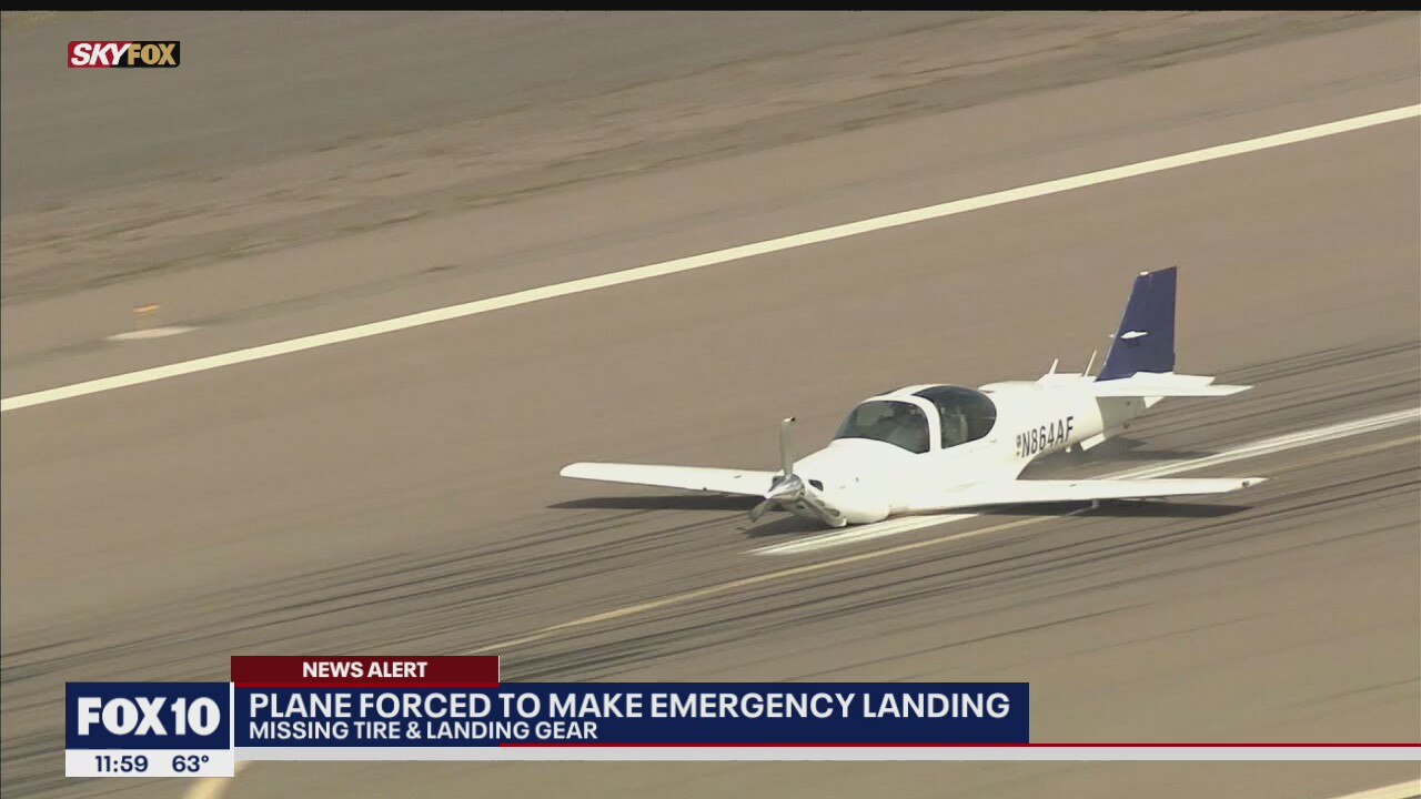 Small plane missing tire, landing gear makes emergency belly-landing at Goodyear Airport