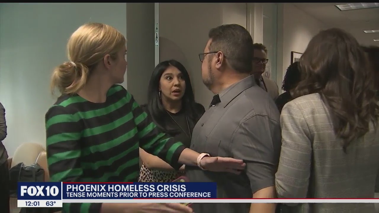 Tense moments prior to Phoenix homeless crisis news conference