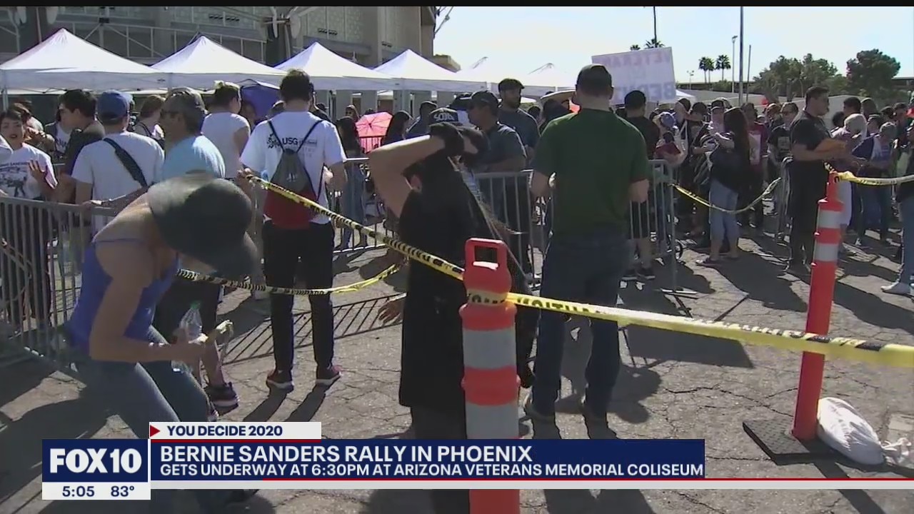 Supporters gather for Berrnie Sanders campaign rally in Phoenix