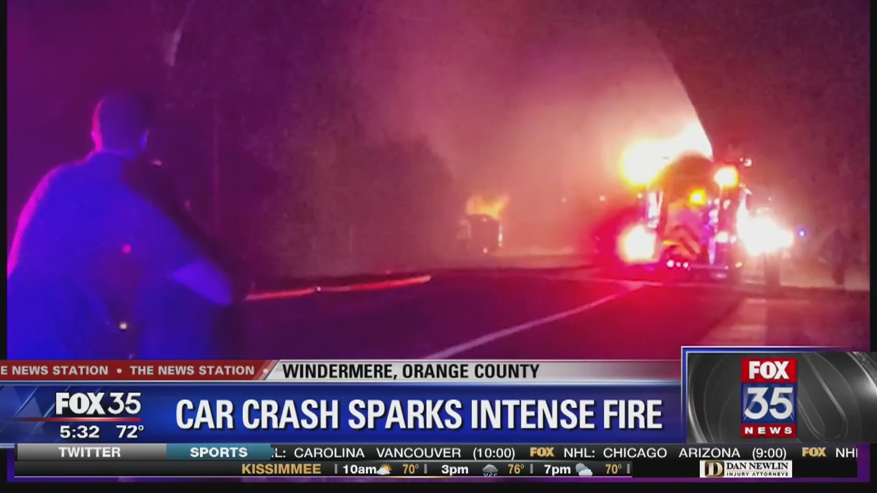 Car crashes into pole and ruptures gas line