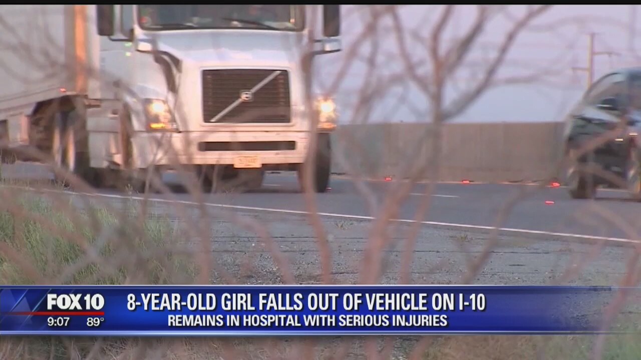 8-year-old girl falls out of car on I-10