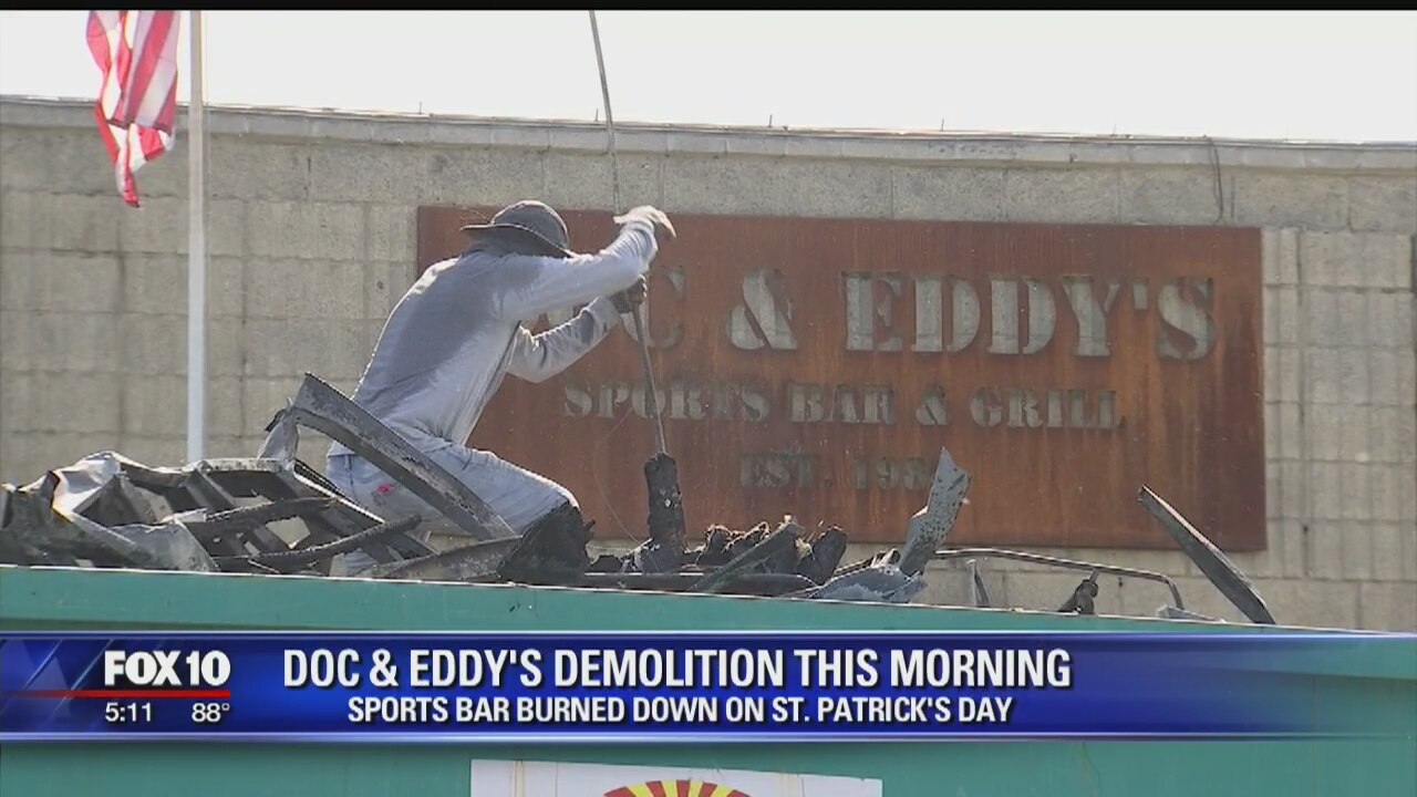 Demolition begins at Doc & Eddy's after fire burned down bar