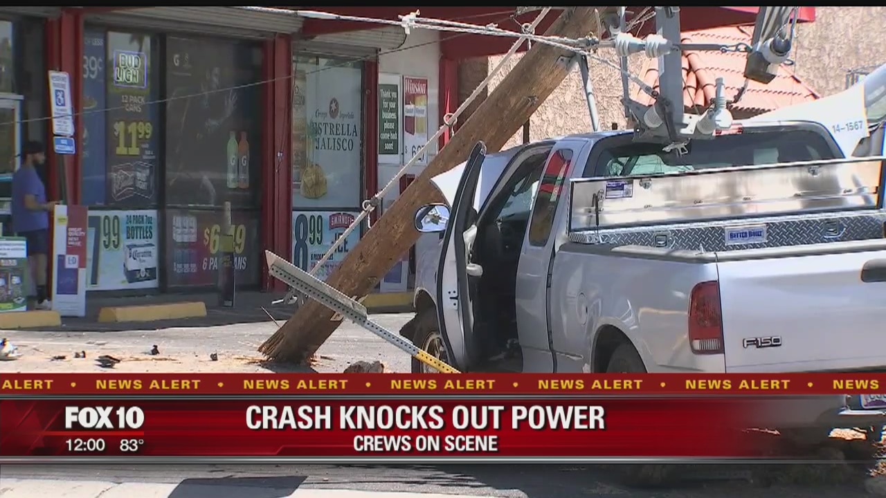 Police searching for driver who crashed car into power pole