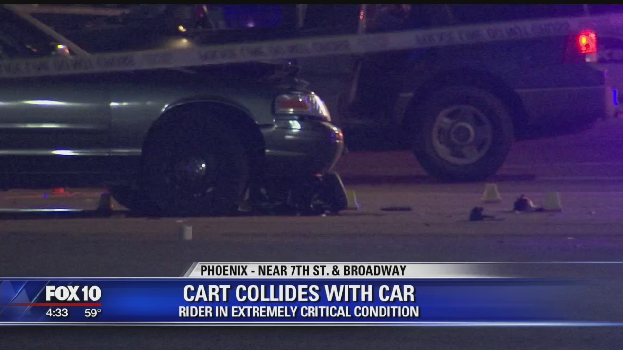 PD: 1 person extremely critical after car and motorized cart collide