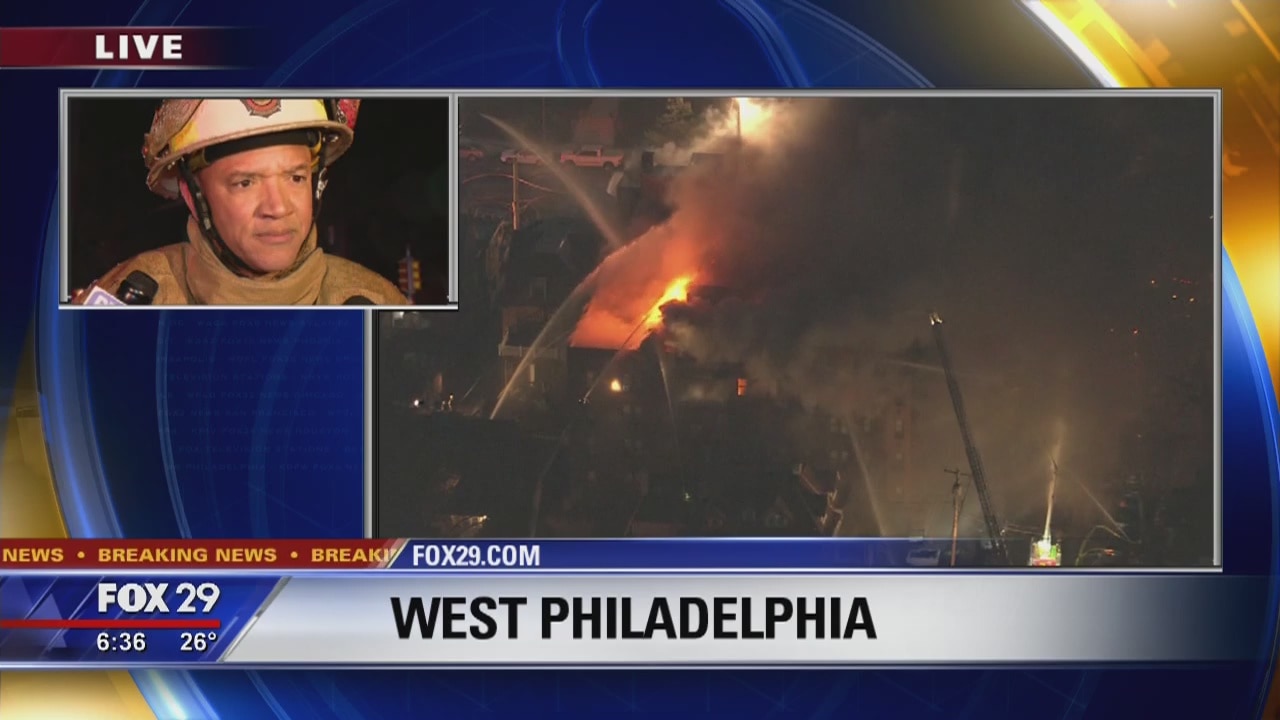 Crews battle 5-alarm fire in Overbrook; 2 firefighters injured