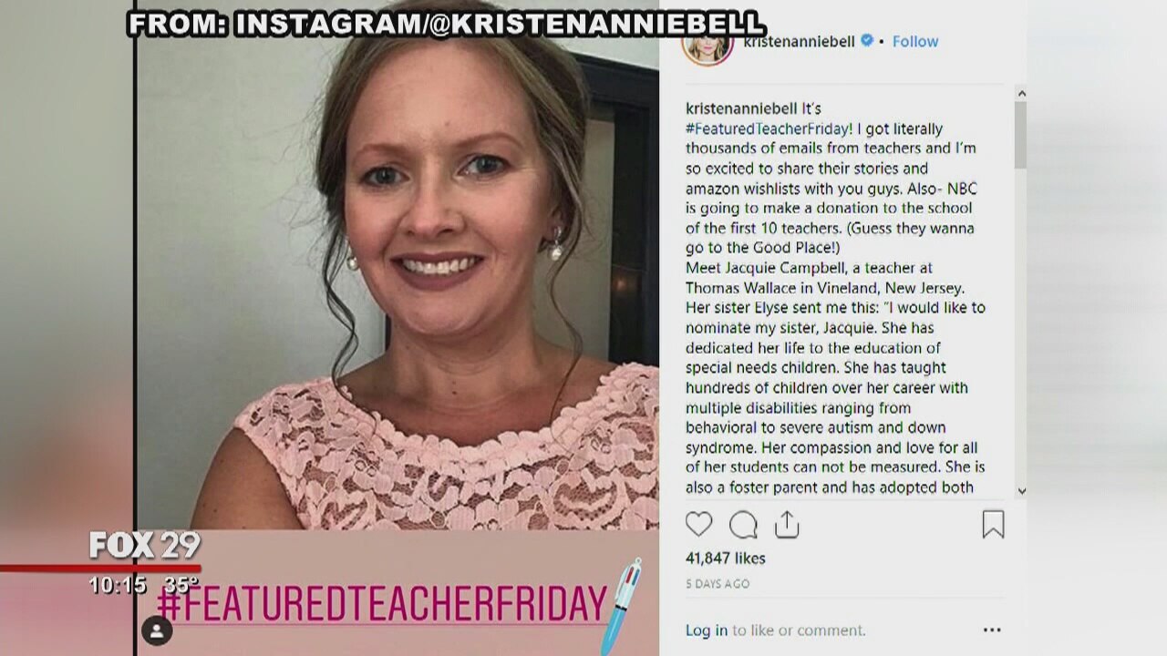 New Jersey teacher receives supplies after shout out from Kristen Bell