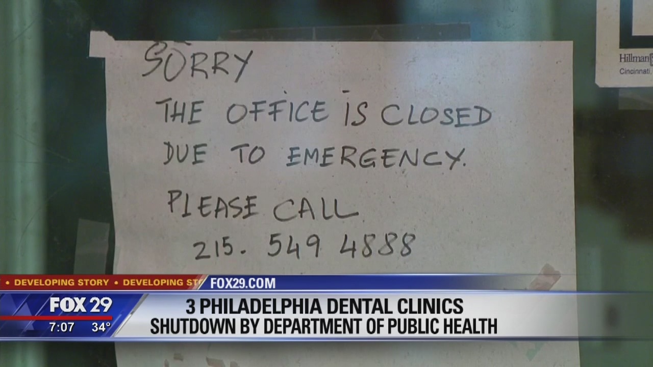 3 dental clinics in Philadelphia shut down by Department of Public Health