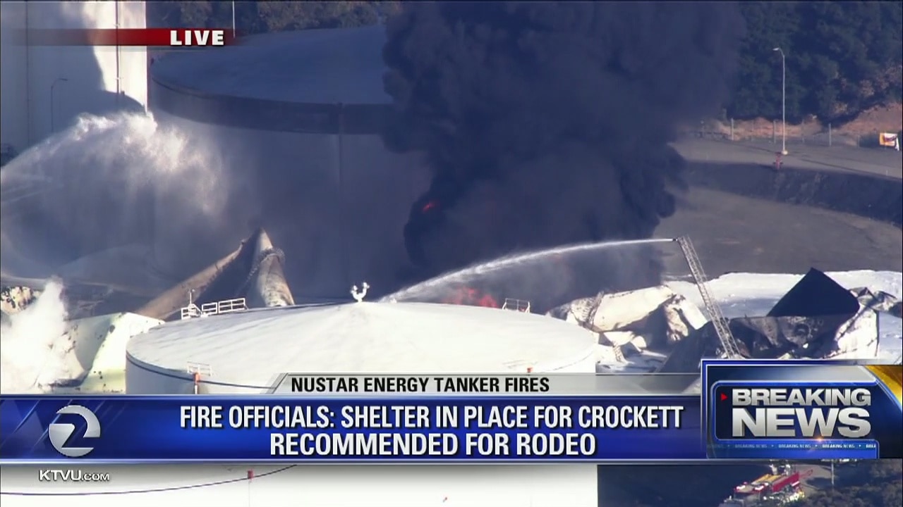 Flames reignite at Crockett tank farm