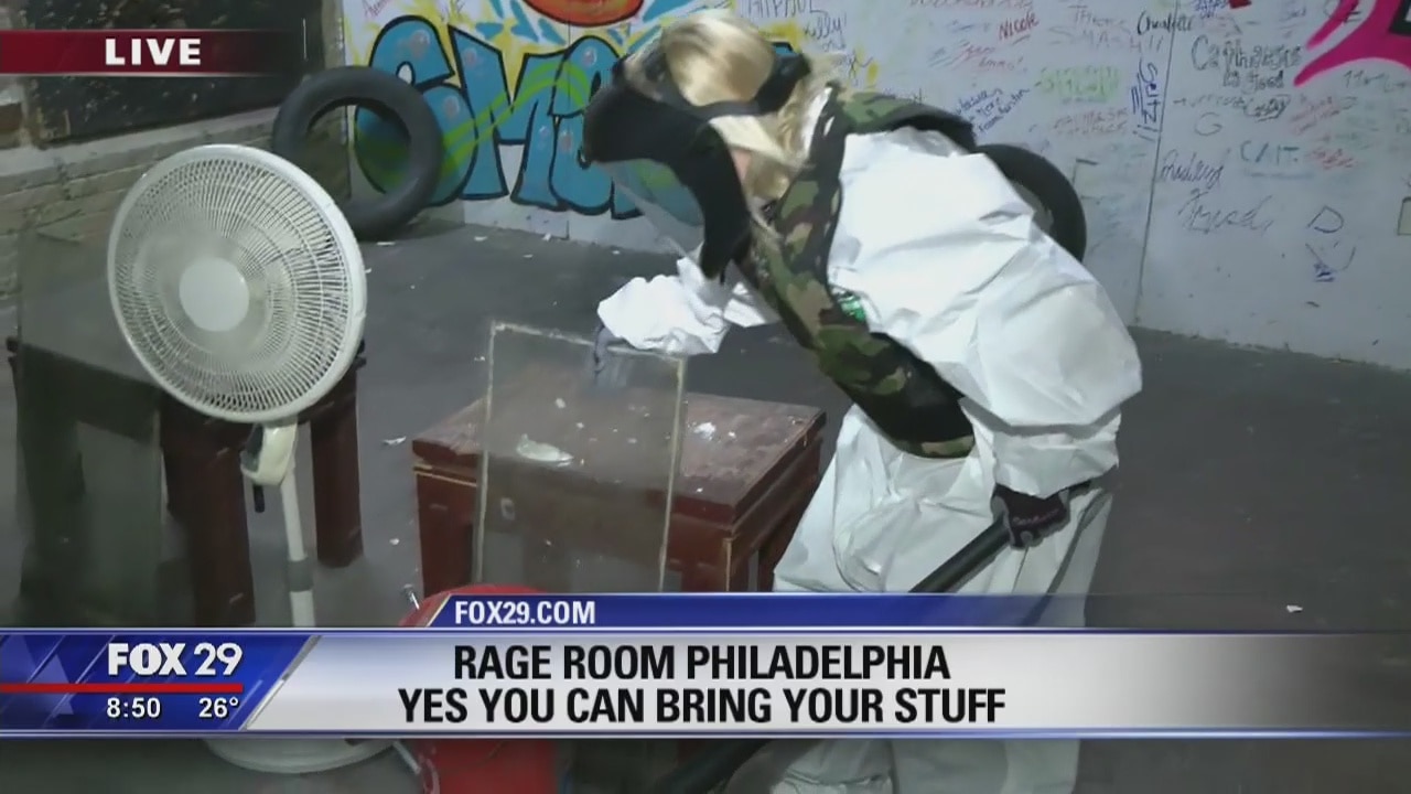 Jenn goes wile in Rage Room Philadelphia