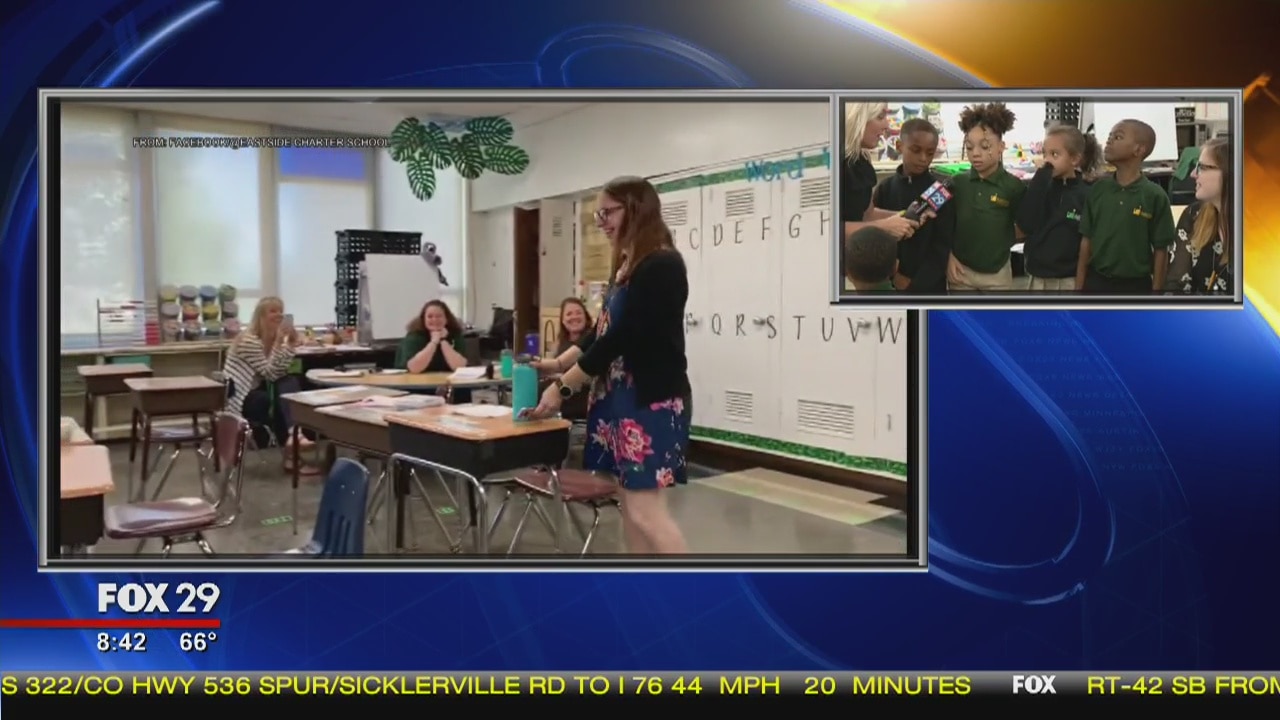 Jenn talks to couple who got engaged in Wilmington classroom