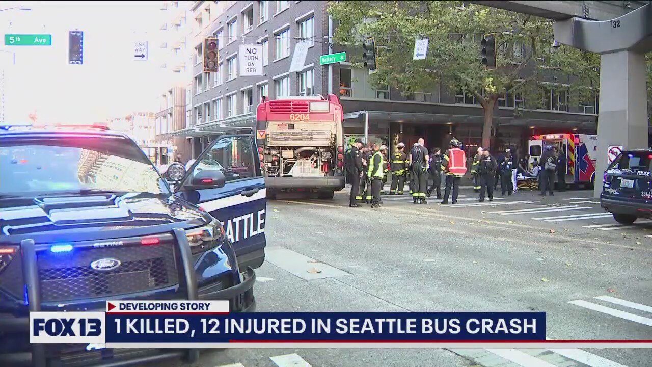 1 killed, 12 injured in Seattle crash involving metro bus and car