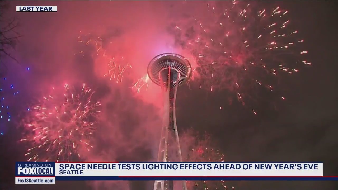 Crews prep for New Year's Eve fireworks at the Space Needle