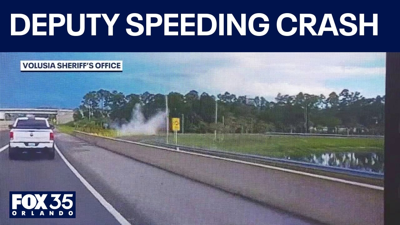 Caught on camera: Speeding Florida deputy loses control, crashes into pond