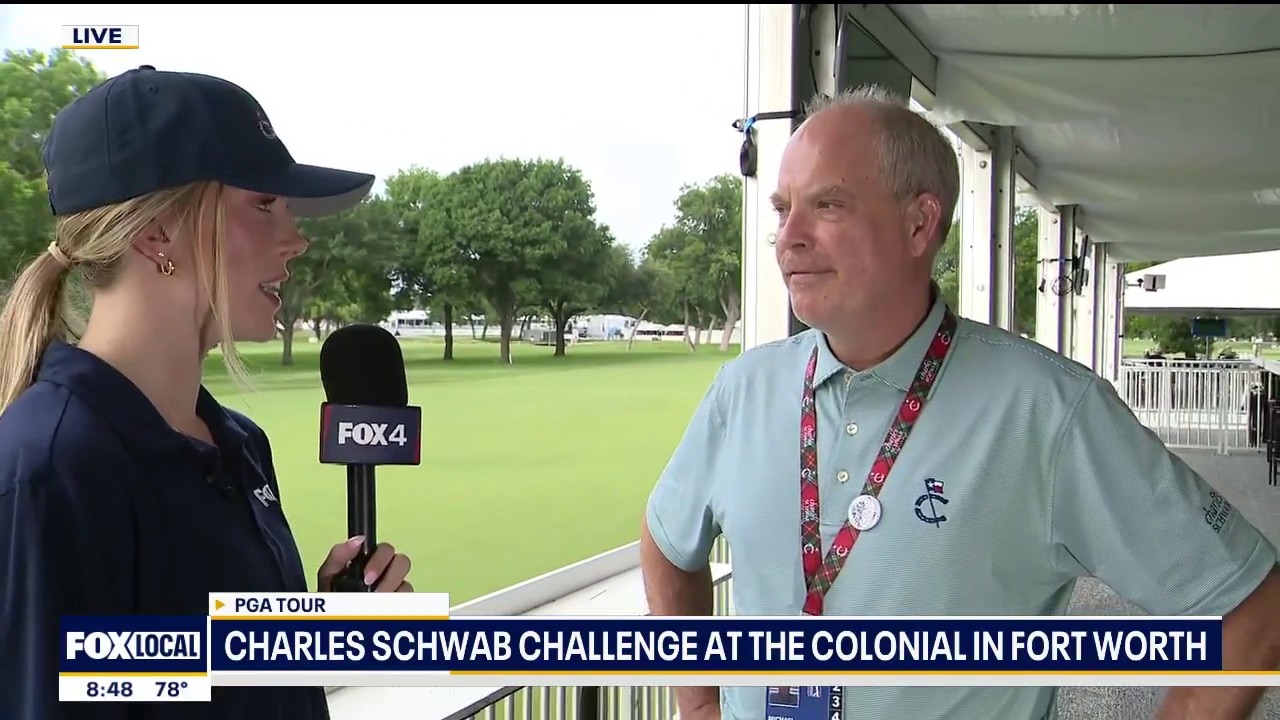 Good Day Saturday's Berkeley Taylor hits the green at the Charles Scwhab Chellenge in Fort Worth
