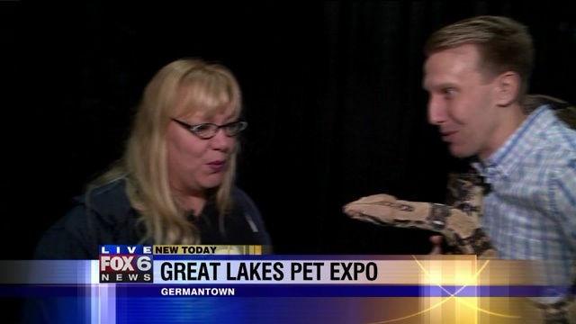 Carl hangs in the reptile room as he previews Great Lakes Pet Expo