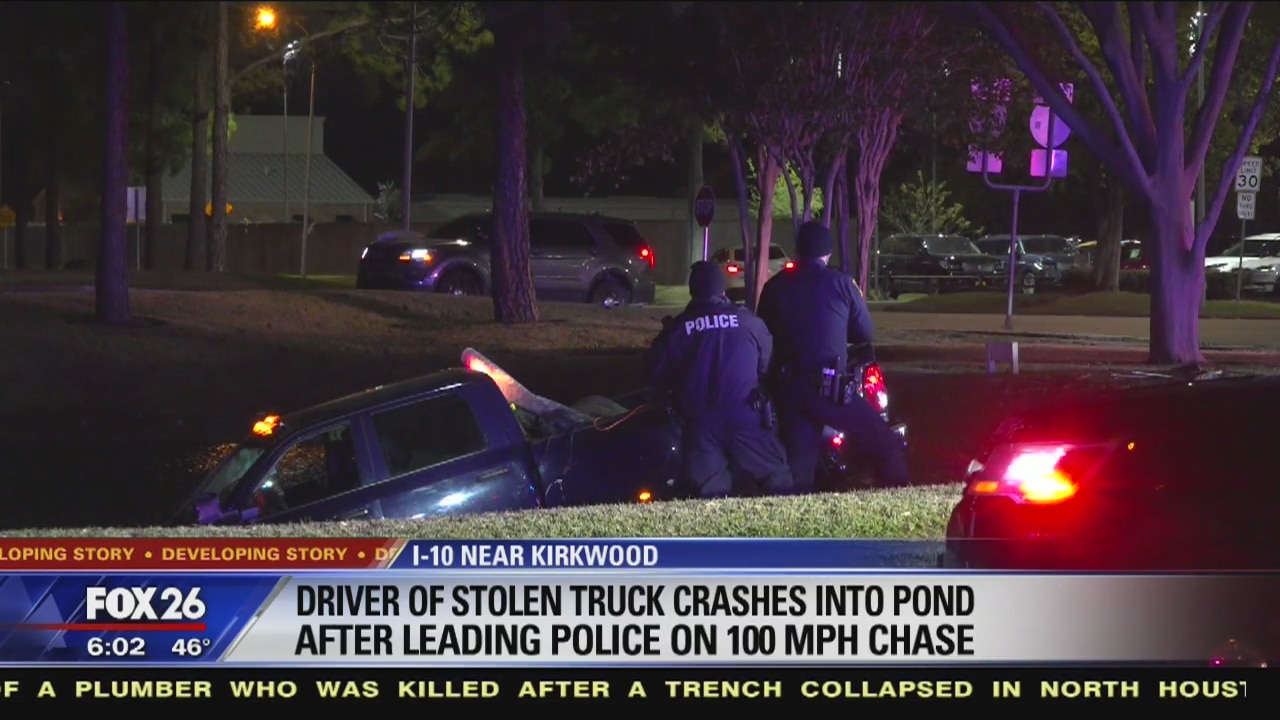 Driver crashes truck into pond after chase that reached 100 mph
