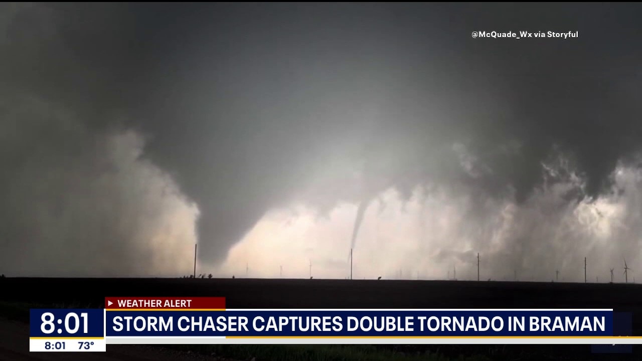 Storm chaser captures double tornado in Oklahoma